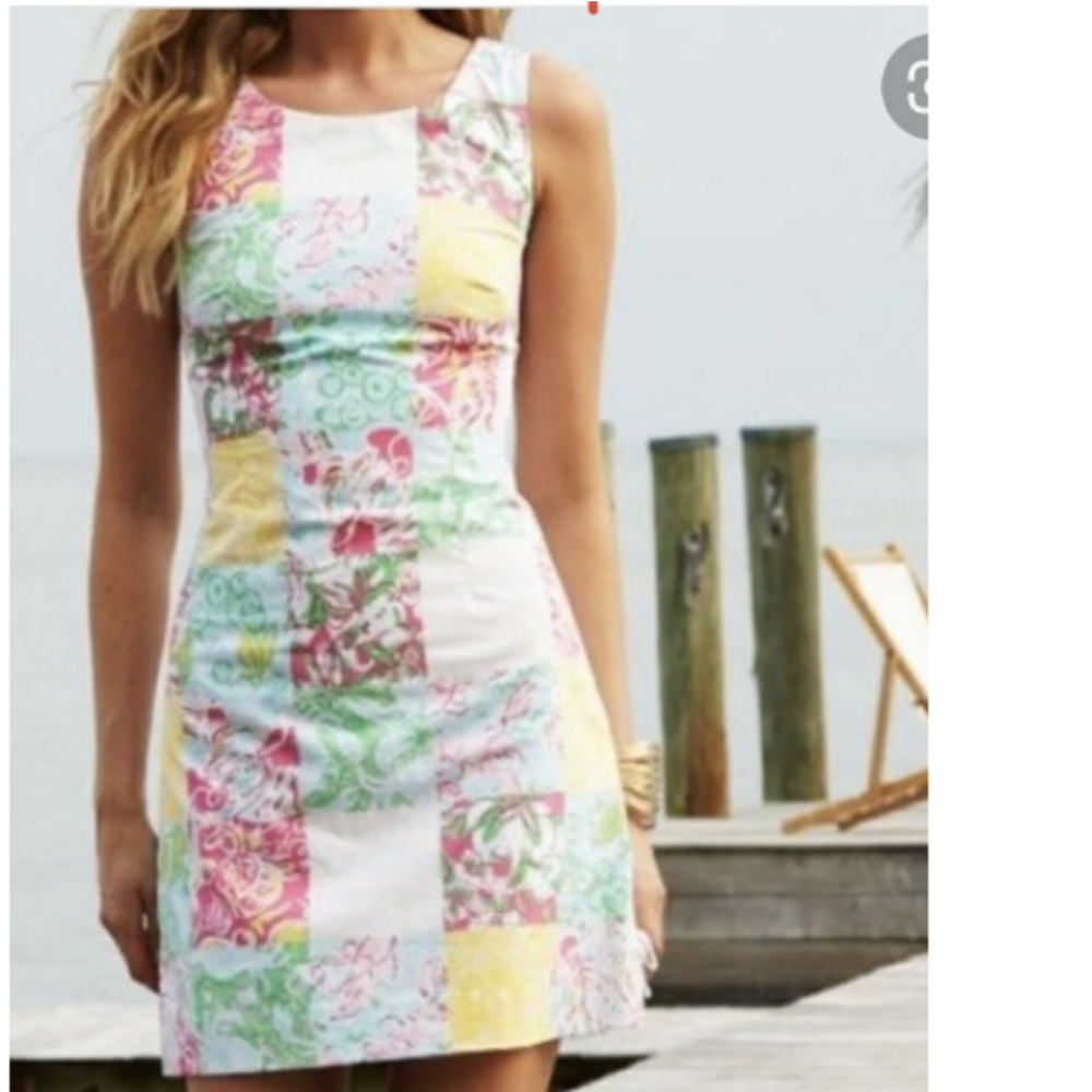 Vintage Lilly Pulitzer Multi State Patchwork Delia Dress Side Lace Up